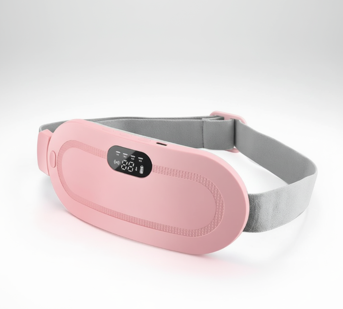 Pink and gray eye mask with digital display on a white background