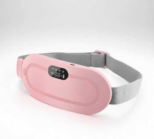 Pink and gray eye mask with digital display on a white background