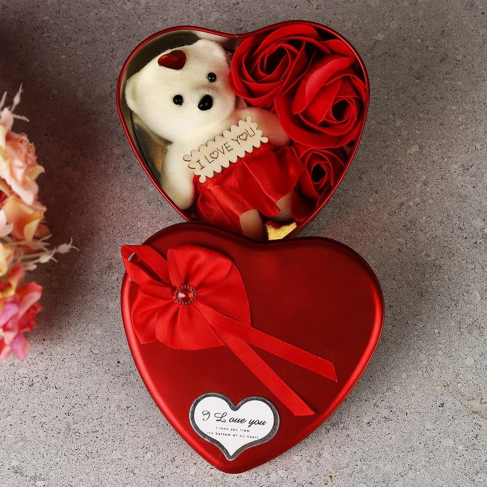 Heart Shape Tin Box With Teddy