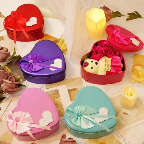 Heart Shape Tin Box With Teddy