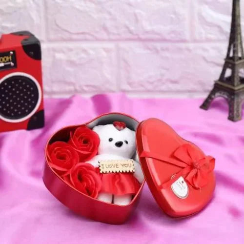 Heart Shape Tin Box With Teddy