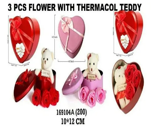 Heart Shape Tin Box With Teddy
